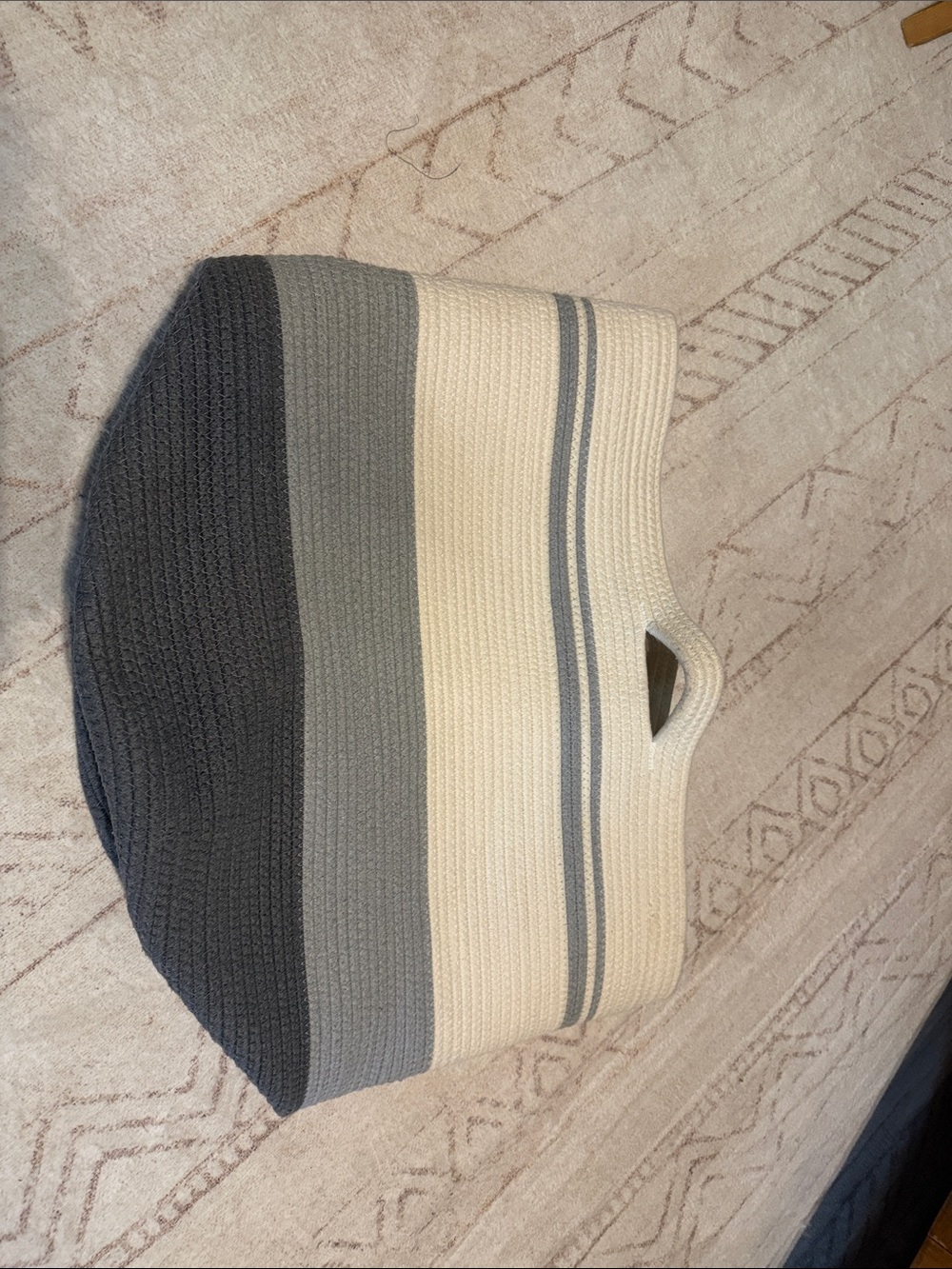 Neutral Stripe Woven Floor Basket - Cream, Gray, Charcoal